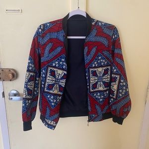 Red African wax bomber jacket